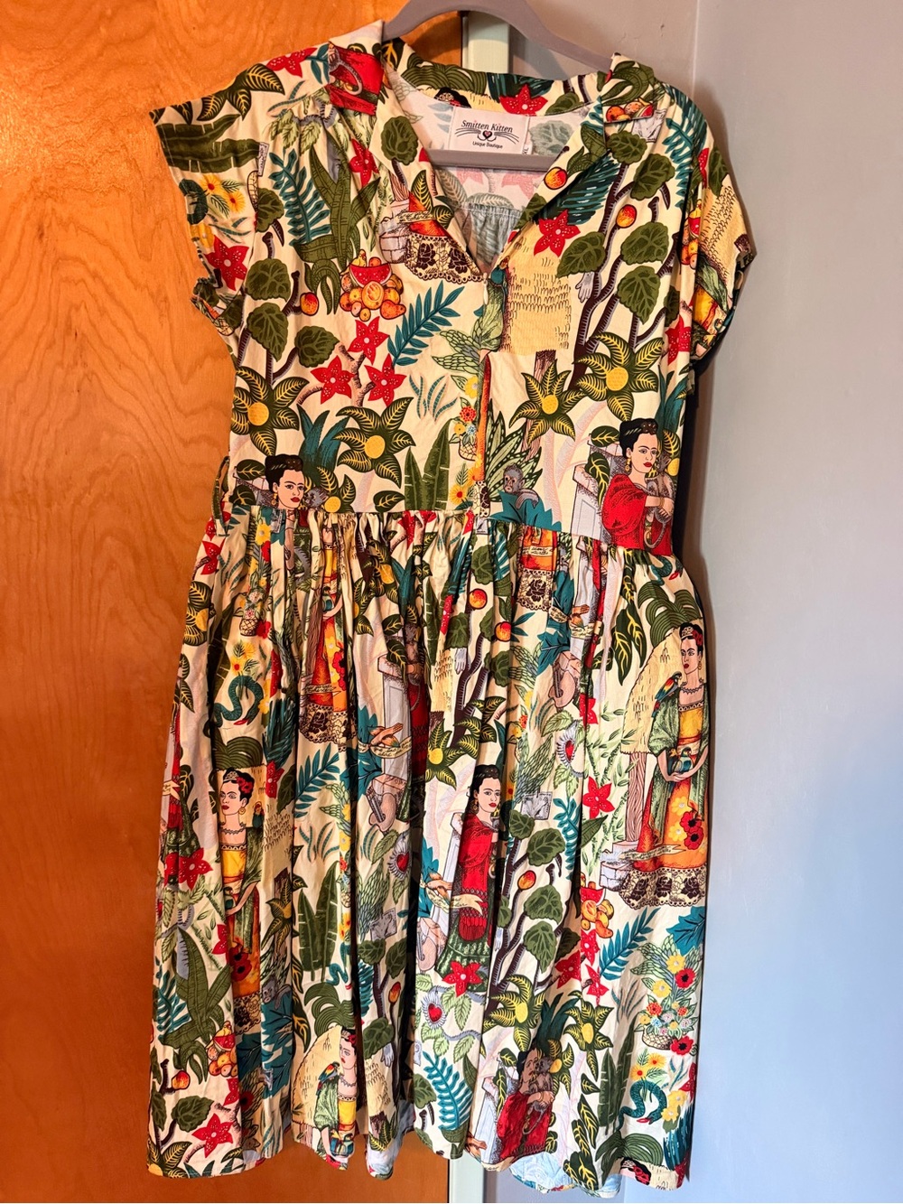 Smitten Kitten Frida Kahlo Print Shirt Waist Dress